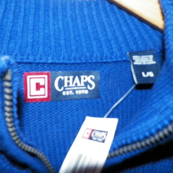 Men's L Chaps Ralph Lauren Blue Cable Knit Sweater - Picture 4 of 8